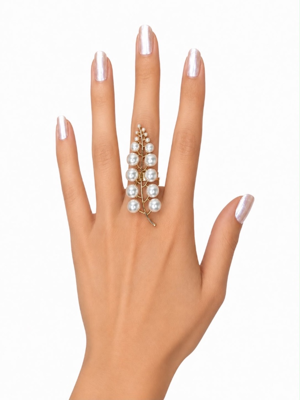Pearl Leaf Statement Ring Gold Tone Adjustable Elegant Branch Faux Pearl gift